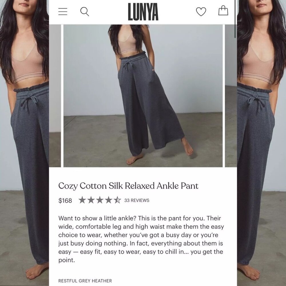 LUNYA COZY COTTON SILK RELAXED WIDE LEG LOUNGEWEAR PANT - NEW - Picture 6 of 14
